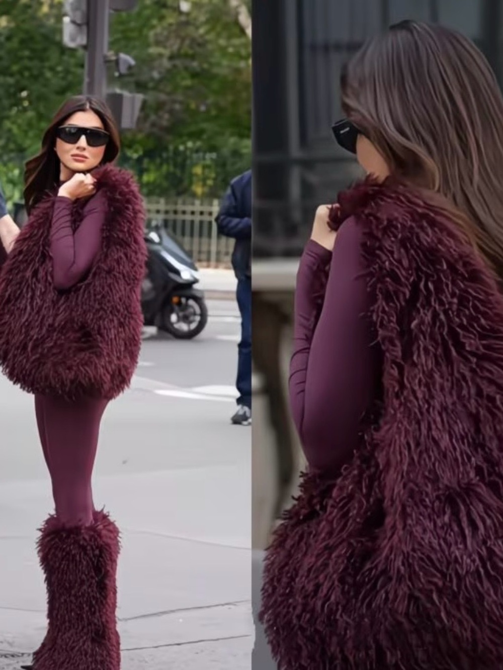 Plush Burgundy Faux Fur Shoulder Bag - Picture 3 of 5